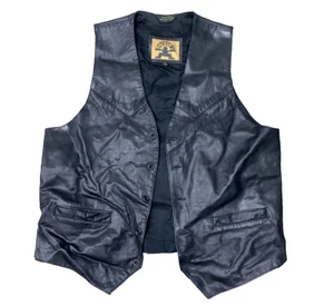 Phase 2 Vest Mens Large Black Leather Lined 5 Button Western Yoke Pockets - Picture 1 of 9
