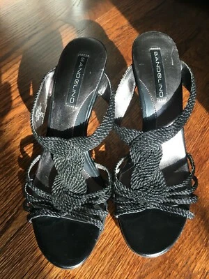 BANDOLINO sz. 6.5 Black Weaved Design 4” Heel Slip on Open Toe Shoes Women - Image 1 of 4