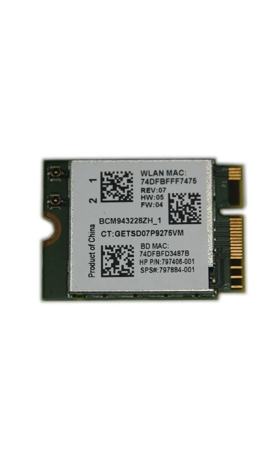 HP BCM943228Z 300M NGFF Bluetooth 4.0 WiFi Wireless Card 797884-001 - Image 1 of 2