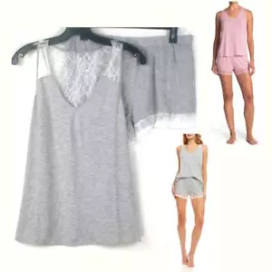 FLORA NIKROOZ Frances Strick Cami & Tap Shorts Pyjama Set Ch Farbe Gr. L neu T80947 - Bild 1 von 10