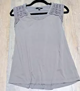 Banana Republic Top Womens Small Taupe Sleeveless Crochet Trim Cotton Knit - Picture 1 of 8