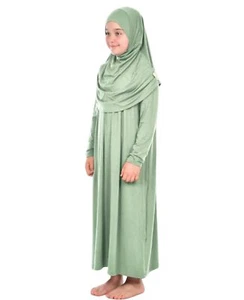 Kids Prayer Dress Muslim Clothes for Girls Long Sleeve Abaya with Hijab Two P... - Picture 1 of 6