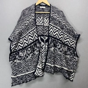 Abercrombie & Fitch Sweater Cape Womens Black White Wool Blend Southwestern - Picture 1 of 11