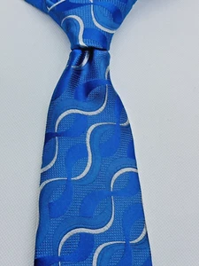 Murano 100% Silk Extra Long Necktie 4"W Blue White Wave. NWT - Picture 1 of 6