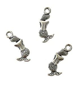 100 Antiqued Tibetan Silver Two Sided Mermaid Back Bead Drops Charms Mermaids - Picture 1 of 4