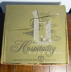 Vintage 1950'S FEDERAL GLASS CO Hospitality Glass Snack Set of Four Original Box - Picture 1 of 16