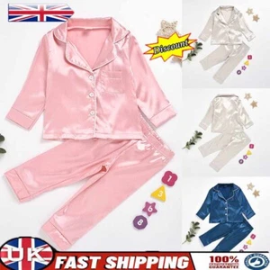 Boys Girls Silk Satin Pyjamas Nightwear Kids Baby Long Sleeve Sleepwear PJS Set - Picture 1 of 18