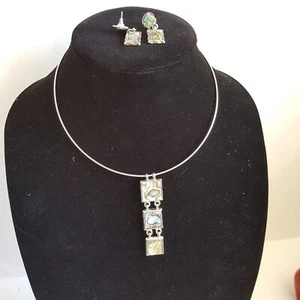Abalone/Paua Tropical Shell Necklace Earrings Set - Imagen 1 de 3