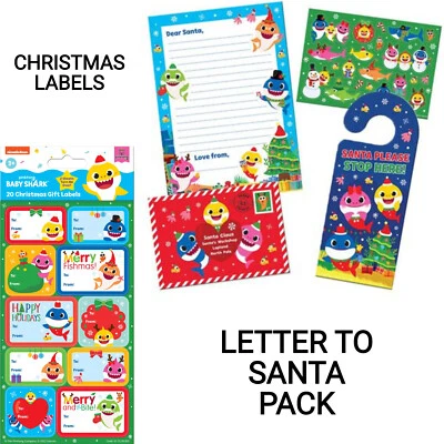 NICKELODEON Pack y etiquetas de regalo de cartas de Navidad a Papá Noel Baby Shark