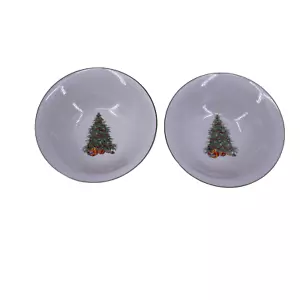 Trisa Cereal Bowl Christmas Tree Stoneware Set of 2 Microwave & DW Safe Vintage - Picture 1 of 10