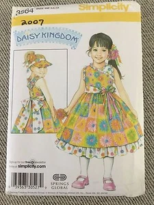 SIMPLICITY 3864 DAISY KINGDOM Girls Dress & Visor Hat Size 5 6 7 & 8 Uncut - Picture 1 of 3