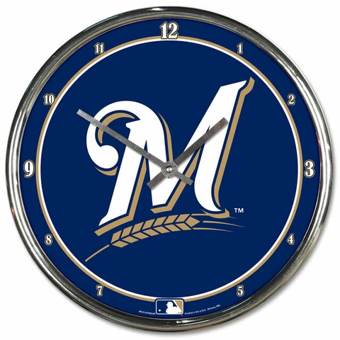 MLB Milwaukee Brewers 12" Round Chrome Wall Clock Fan Cave Decor Cover