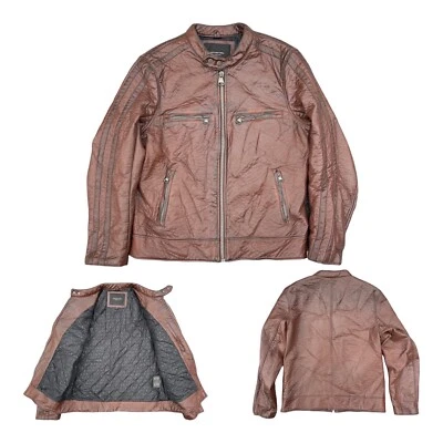 Vintage MARC NEW YORK Mens L Faux Leather Moto Jacket Distressed Cafe Racer Zip - Image 1 of 4