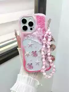 Custodia telefono estiva crema tartaruga bordo ondulato con perline per iPhone Galaxy - Foto 1 di 20
