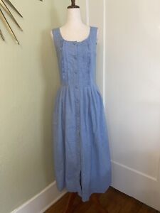 Vintage LAURA ASHLEY Blue Chambray Dress 70’s 80’s style US 8 Fits S or Sz 2-4