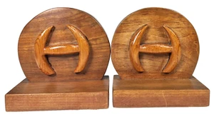 Solid Wood Bookends Mathematics Parentheses Quotes Retro MCM Vtg 1945 - Picture 1 of 8