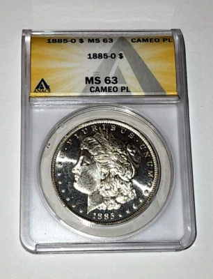 1885 O ANACS MS63 camafeo prueba como dólar Morgan de plata  Foto 1 de 4