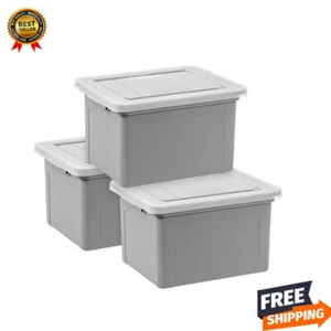 3 Pcs Storage Bins File Boxes Tote Organize Containers Stackable Durable Plastic - Picture 1 of 6