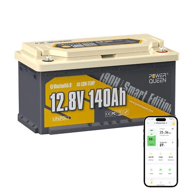 PowerQueen 12V 140Ah LiFePO4 Batterie mit Bluetooth,150A BMS Max.1920W Leistung