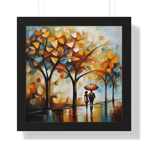 Abstract Oil Painting, Couple Stroll under Vibrant Trees, Colorful Modern Art - Picture 1 of 10