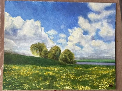 „Die Pusteblumen“ Landschaft Gemälde Öl Bild 24x30 cm - Bild 1 von 4