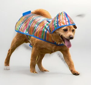 Dodo Raincoat for Dogs Multicolor Striped Vinyl Weather Protection Jacket ML - Picture 1 of 8