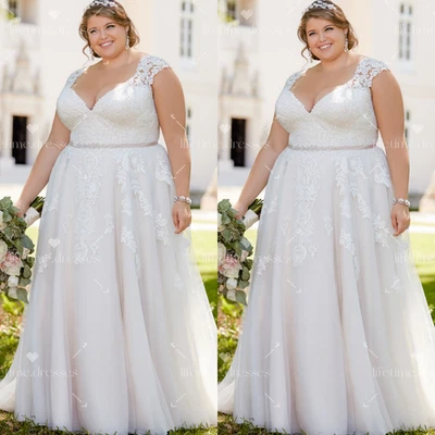 Eleagant Wedding Dresses Plus Size V Neck Diamond British Tulle Bridal Gowns - Image 1 of 4