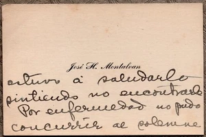 Nicaragua Author Jose M. Montalvan Calling Card with Notes - Picture 1 of 2