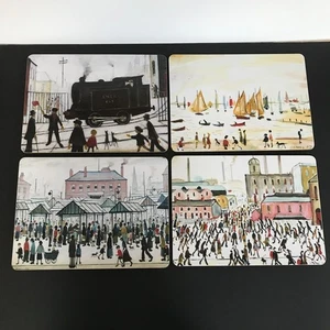 LS Lowry Art Placemats x 4 - Going to Work/Market Scene/Level Crossing/Yachts - Picture 1 of 11