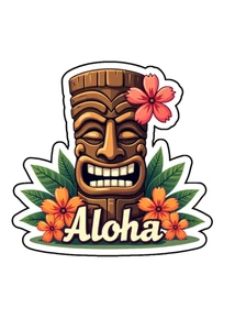 Pegatina troquelada de vinilo personalizada Aloha Tiki #2 Hawaiana Mid-Century 3,5x2,5 - Imagen 1 de 1