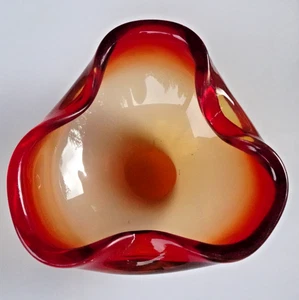Vintage Murano Art Glass Amberina Tri Folded Bowl 5.25" - Picture 1 of 9