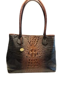Brahmin Large Tote Bag Croc Embossed Brown  Expandable Sides Fits A Laptop - Picture 1 of 21