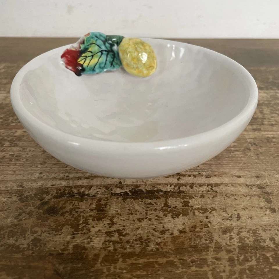Small Bowl Fruit Pottery Italy White Embossed Ceramic - Image 1 of 4