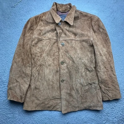 Abrigo De Colección J Crew Gamuza Cuero Marrón Botón Para Hombre Grande Cuello Forrado Foto 1 de 4