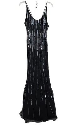 Vestido de Noche Adrianna Papell Para Mujer 4 Negro Seda Cuentas Vestido Lentejuelas Formal Foto 1 de 4