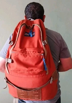Mochila de Colección Jansport Cuero Lona Exterior Senderismo Camping Naranja Foto 1 de 4