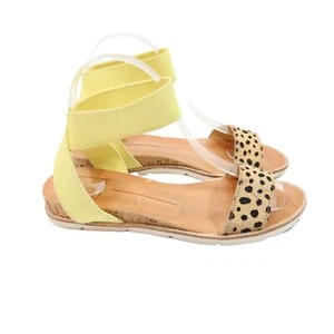 DOLCE VITA Size 6.5 M VIVIAN Neon Yellow Leopard Calf Hair Low Wedge Sandals - Picture 1 of 9