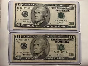 Two 2003 $10 Bill (DJ00156959* and DL00169955 A) - Picture 1 of 2