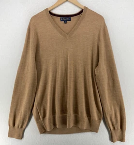 BROOKS BROTHERS Sweater Mens L Merino Wool Jumper Long Sleeve Pullover Camel - Picture 1 of 12