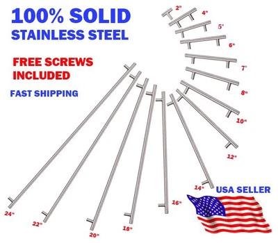 Solid Stainless Steel Bar Pull Handle For Drawer Kitchen Cabinet Hardware 2"-24" - Image 1 of 4