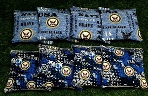 Cornhole Bean Bags Set of 8 ACA Regulation Bags US NAVY - Picture 1 of 2