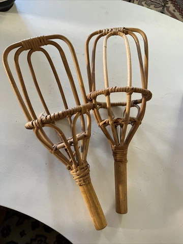 Vintage Bamboo Wicker Rattan Woven Boho Wall Decor Scoop See Details Set Of Two Cover