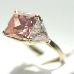 Solid 925 Gold Filled Sterling Silver Pink Simulated Gem Stone Ring - Size 7-1/2 - Picture 1 of 8