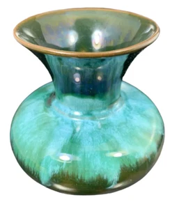 Jarrón de cerámica Blue Mountain Canadá verde azulado esmalte por goteo 4,75" H X 5" W vintage - Imagen 1 de 11