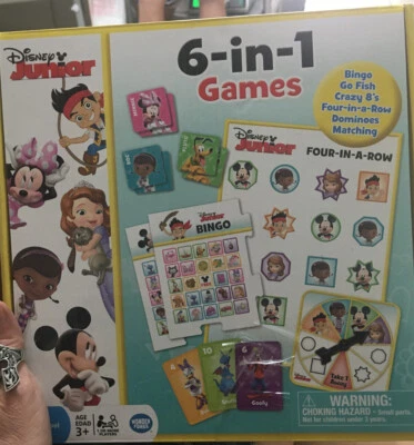 USED DISNEY JUNIOR 6-1 Games / Bingo, Go Fish, Crazy 8's, Dominoes +2 - Image 1 of 2