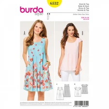 Burda Damen-Schnittmuster 6532, locker sitzendes Kleid und Oberteil (Burda-6532)