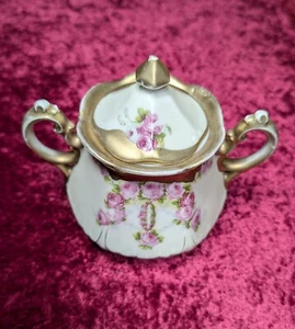 Vintage Marked 'Germany' Ornate Roses & Gilt Sugar Bowl - Picture 1 of 9