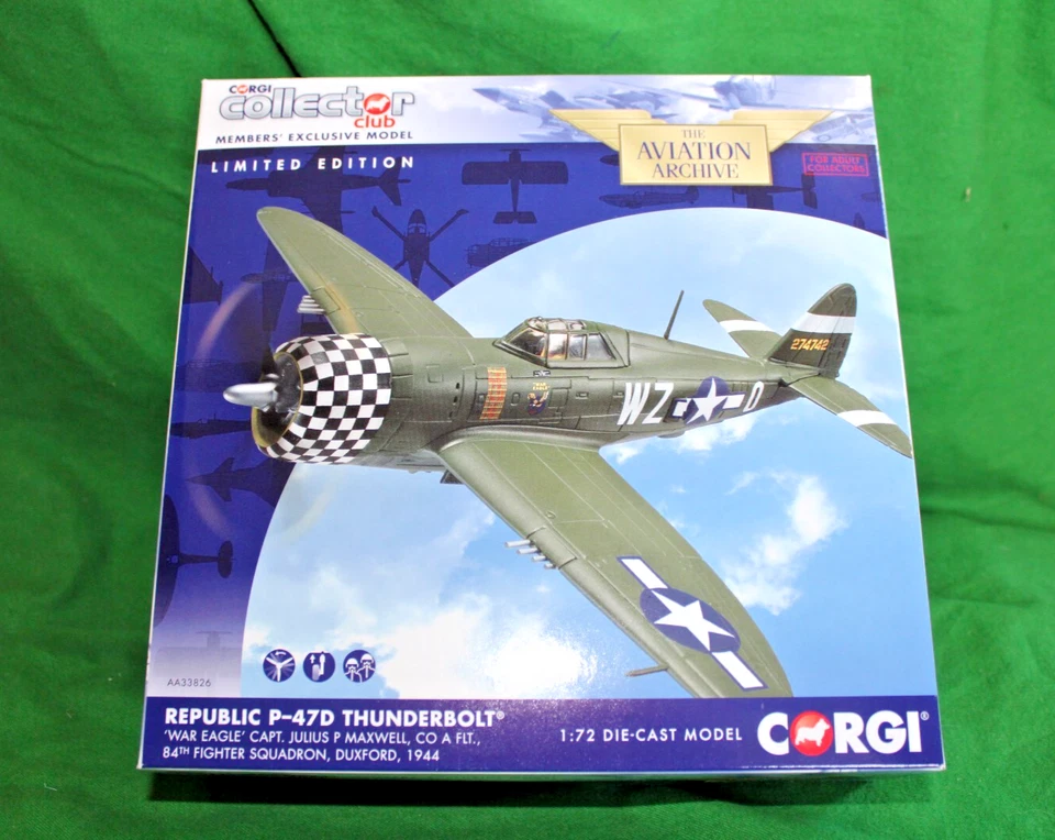 CORGI AVIATION ARCHIVE US REPUBLIC THUNDERBOLT P-47D CAPT MAXWELL 1/72 #AA33826 - Image 1 of 1