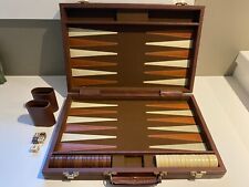 VINTAGE BACKGAMMON SET IN CARRYING CASE Retro Louis Vuitton Like Pattern Fabric