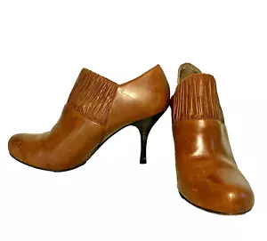 Max Studio BROWN Leather Round Toe High Heel Ankle Boots Shoes Bootie Size 7 M - Picture 1 of 10